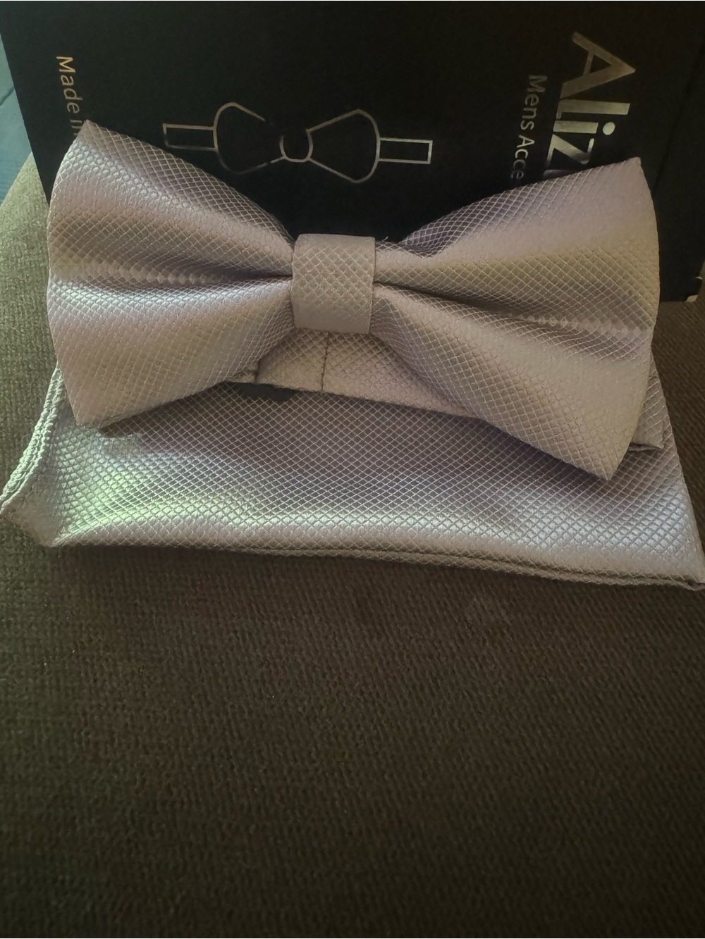 Silver Textured Bow Tie with Pocket Square